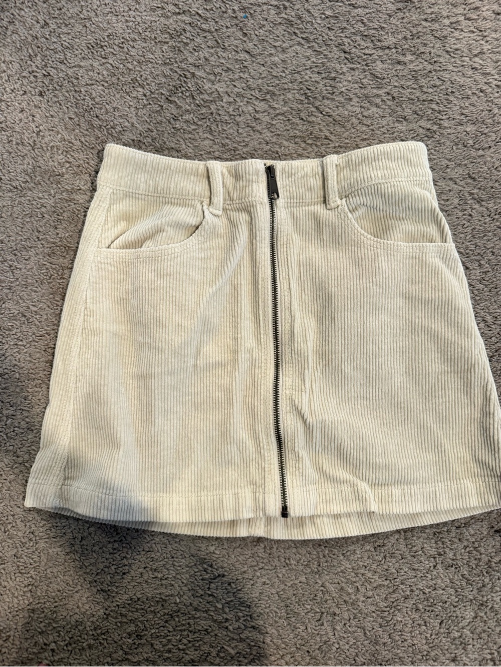 American Eagle Outfitters Cream Corduroy Front-Zip Mini Skirt
